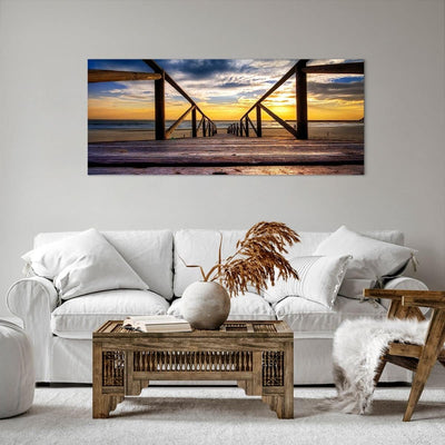 Wandbilder Dekoration Wohnzimmer Strand Ozean Sand Holzbrücke Sonnenuntergang Bilder auf Leinwand 12