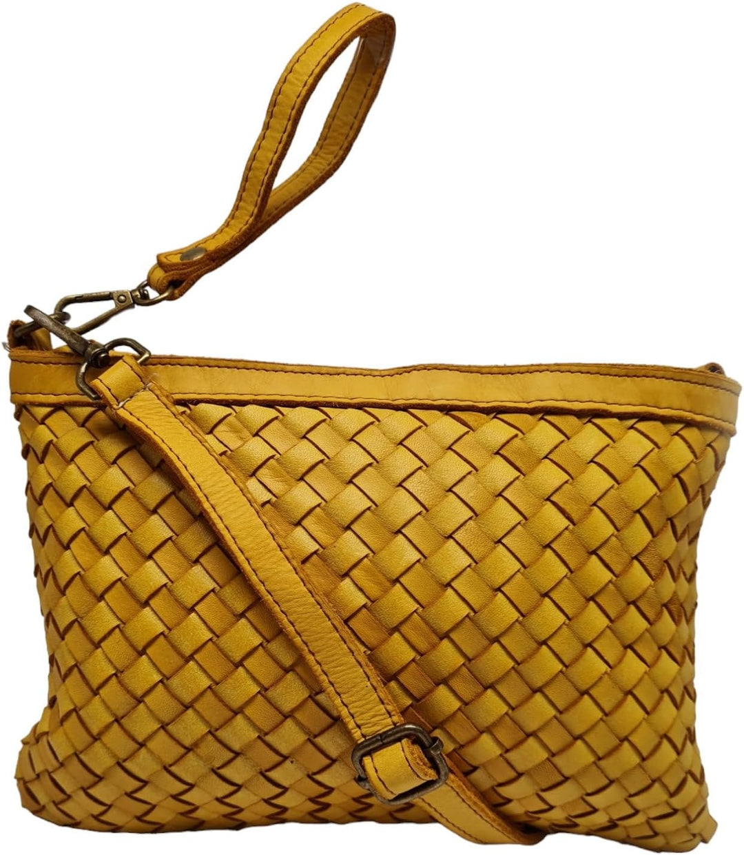 Leder Umhängetasche mit Handgelenkschlaufe, Leder Clutch geflochten,Damen Schultertasche klein, Cros