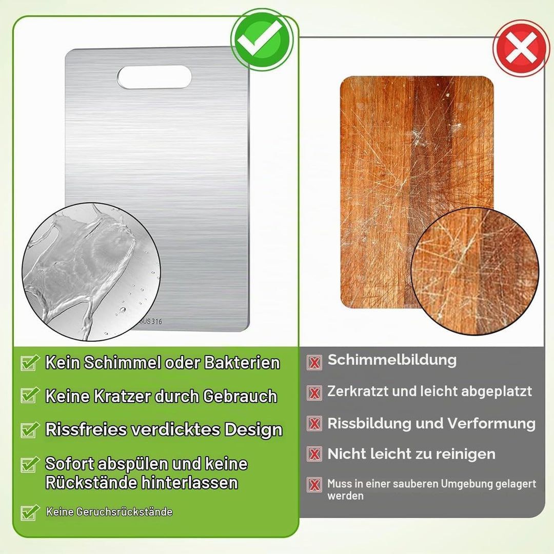 Titan Schneidebrett 46x30 cm, Schneidebrett Edelstahl, Schneidebrett Metall | Doppelseitiges, Lebens