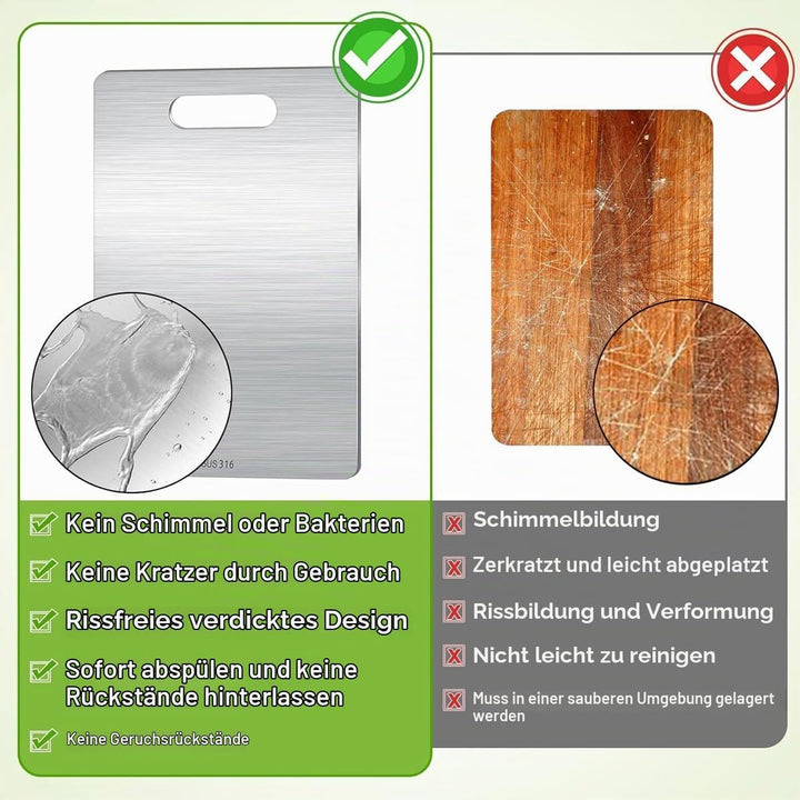 Titan Schneidebrett 46x30 cm, Schneidebrett Edelstahl, Schneidebrett Metall | Doppelseitiges, Lebens