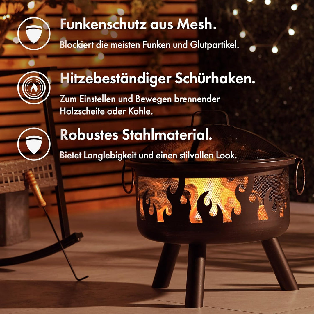Vonhaus Feuerstelle für Garten, Terrasse und Outdoor – tragbar und leicht, Bronziertem Stahl, Feuerh