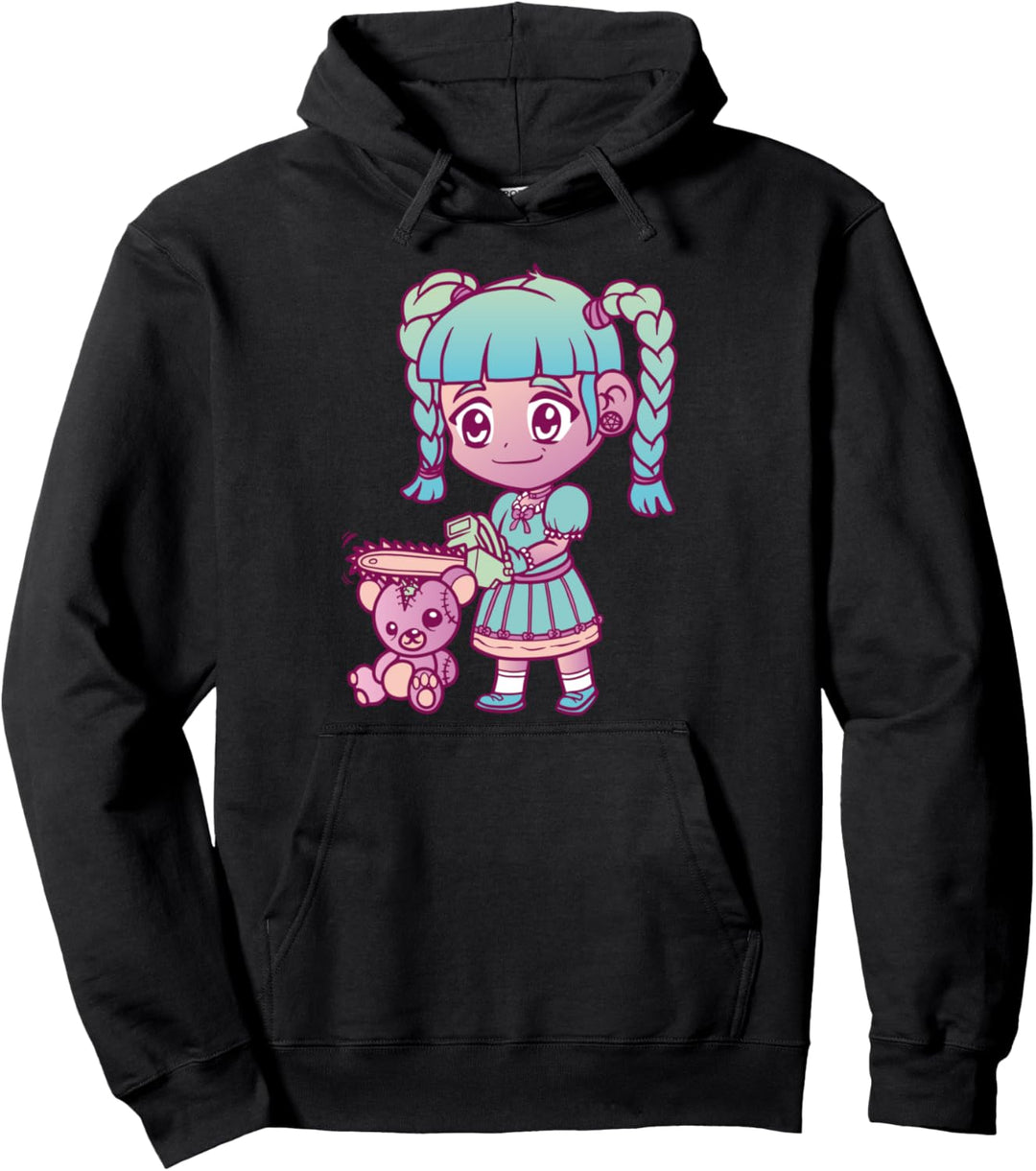 Anime Aesthetic Pastel Goth Girl Chainsaw Teddy Bear Gifts Pullover Hoodie