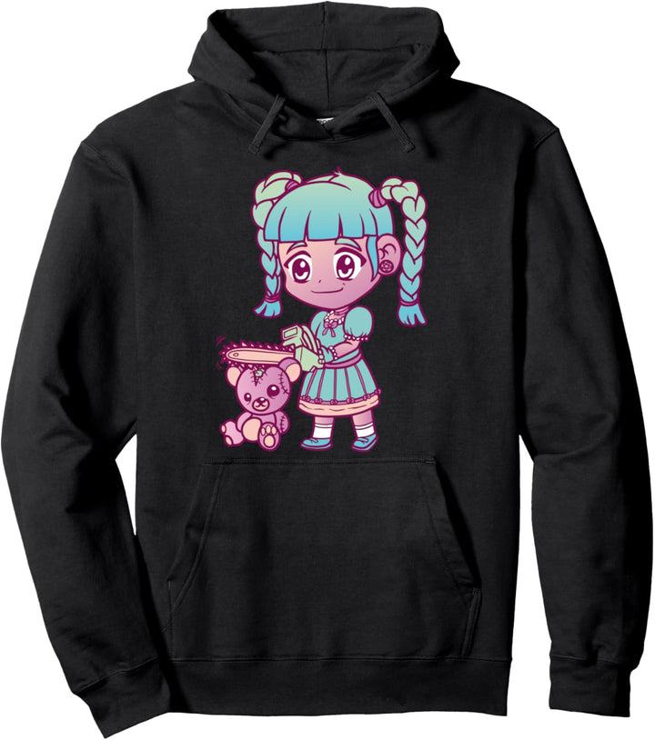 Anime Aesthetic Pastel Goth Girl Chainsaw Teddy Bear Gifts Pullover Hoodie