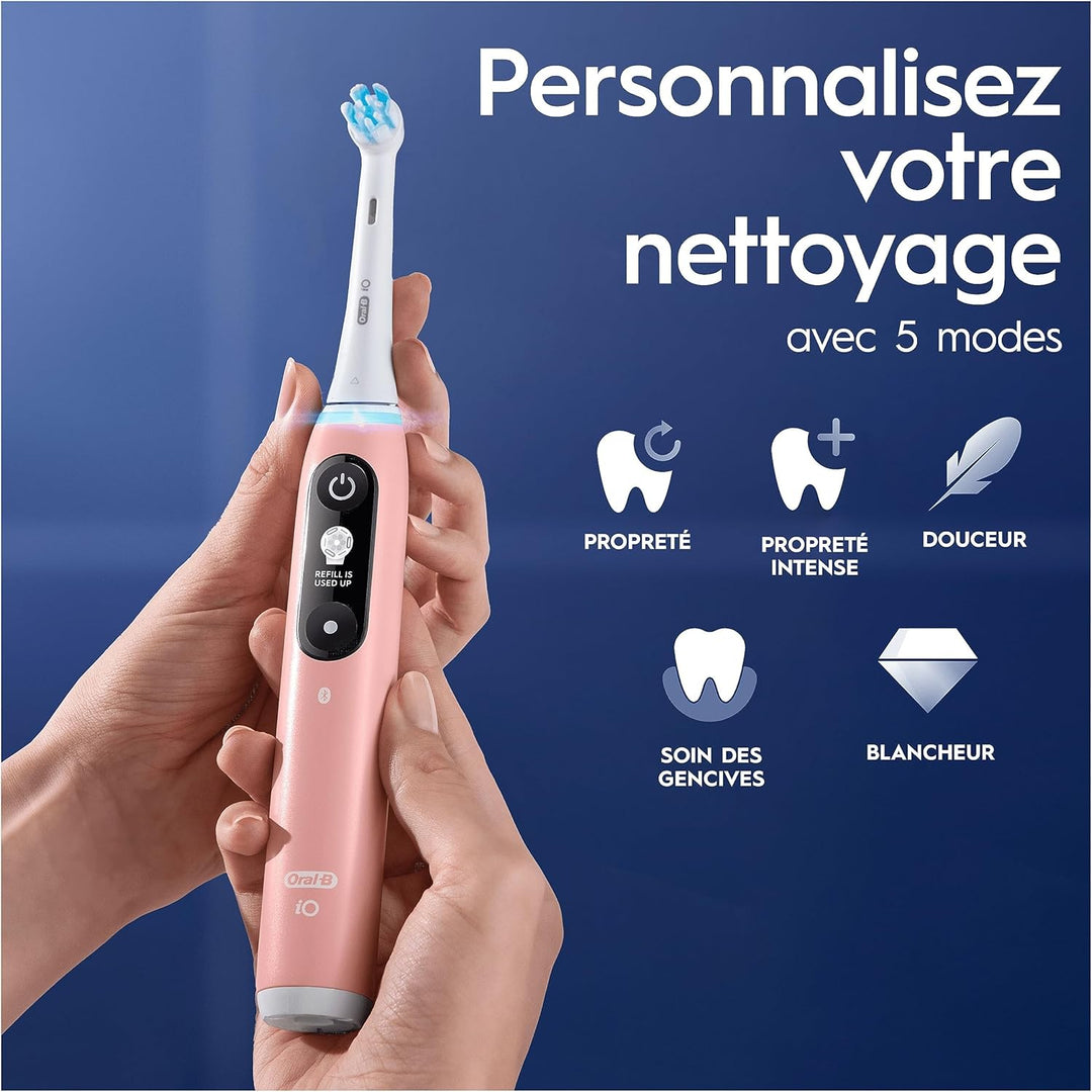 Oral-B iO Series 6N Elektrische Zahnbürste, Bluetooth, 5 Putzmodi, 2 Bürsten, 1 Reisetasche, Weiss/R