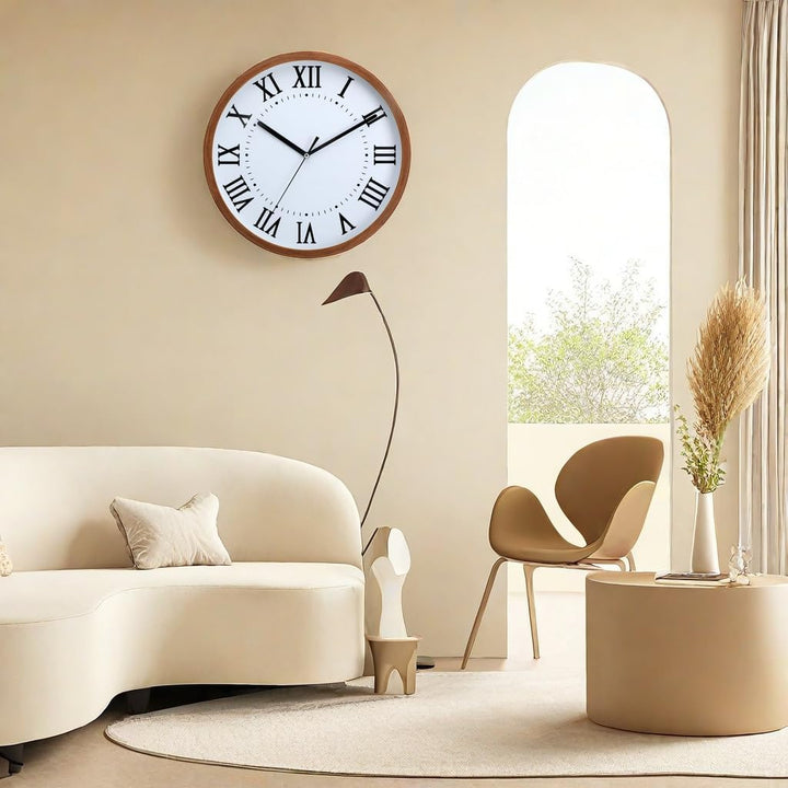 NUOVO Imitationsholzmaserung Rahmen Design Wanduhr, römische Ziffern, einfach und leicht zu lesen, g