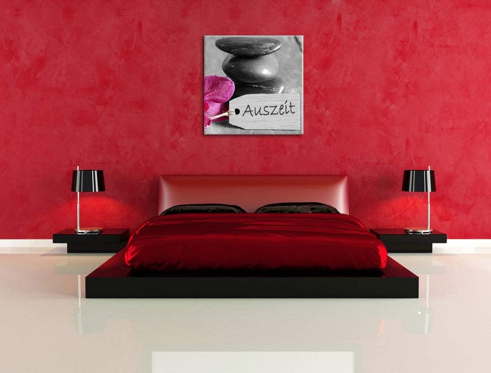 Pixxprint Orchidee mit Zen Steinen schwarz/weiss, Format: 70x70 auf Leinwand, 70x70