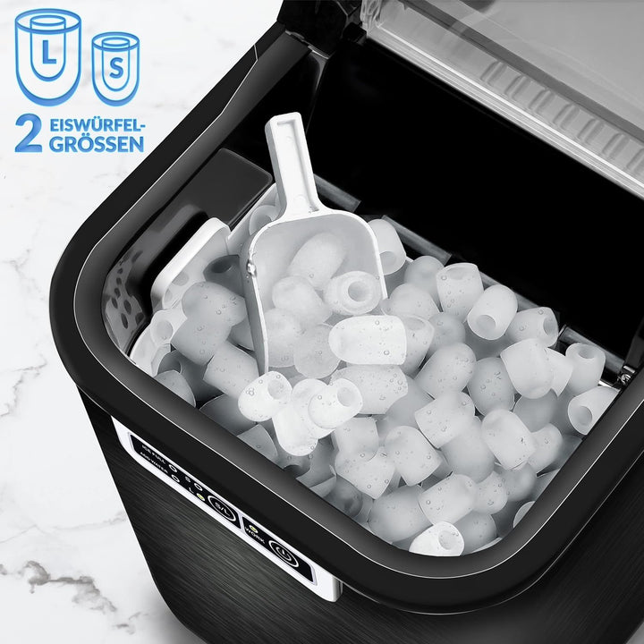 tillvex Eiswürfelmaschine Edelstahl 12 kg - 24 h | Eiswürfelbereiter 2,2 Liter Wassertank | Ice-Make