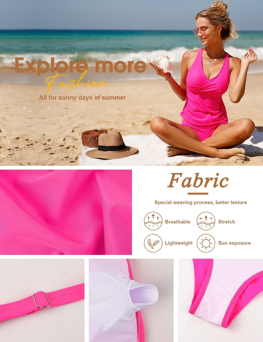 UMIPUBO Tankini Damen Bauchweg Sexy V-Ausschnitt Badeanzug Sets Grosse Grössen Push up Bademoden Hig