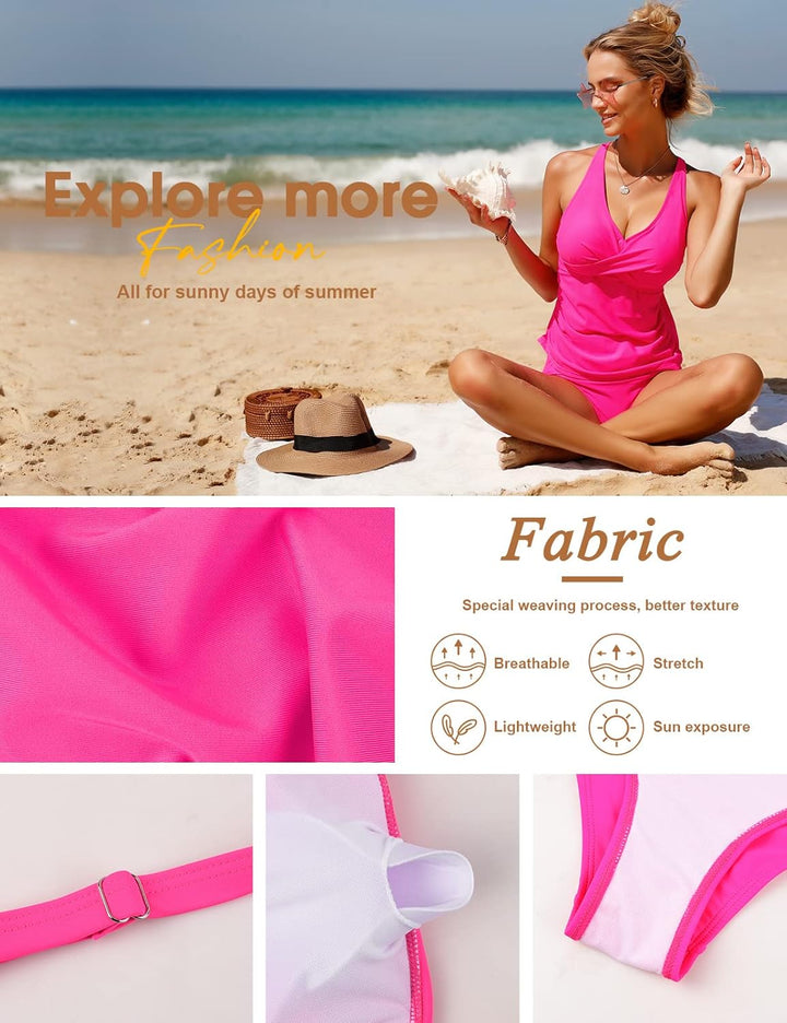UMIPUBO Tankini Damen Bauchweg Sexy V-Ausschnitt Badeanzug Sets Grosse Grössen Push up Bademoden Hig
