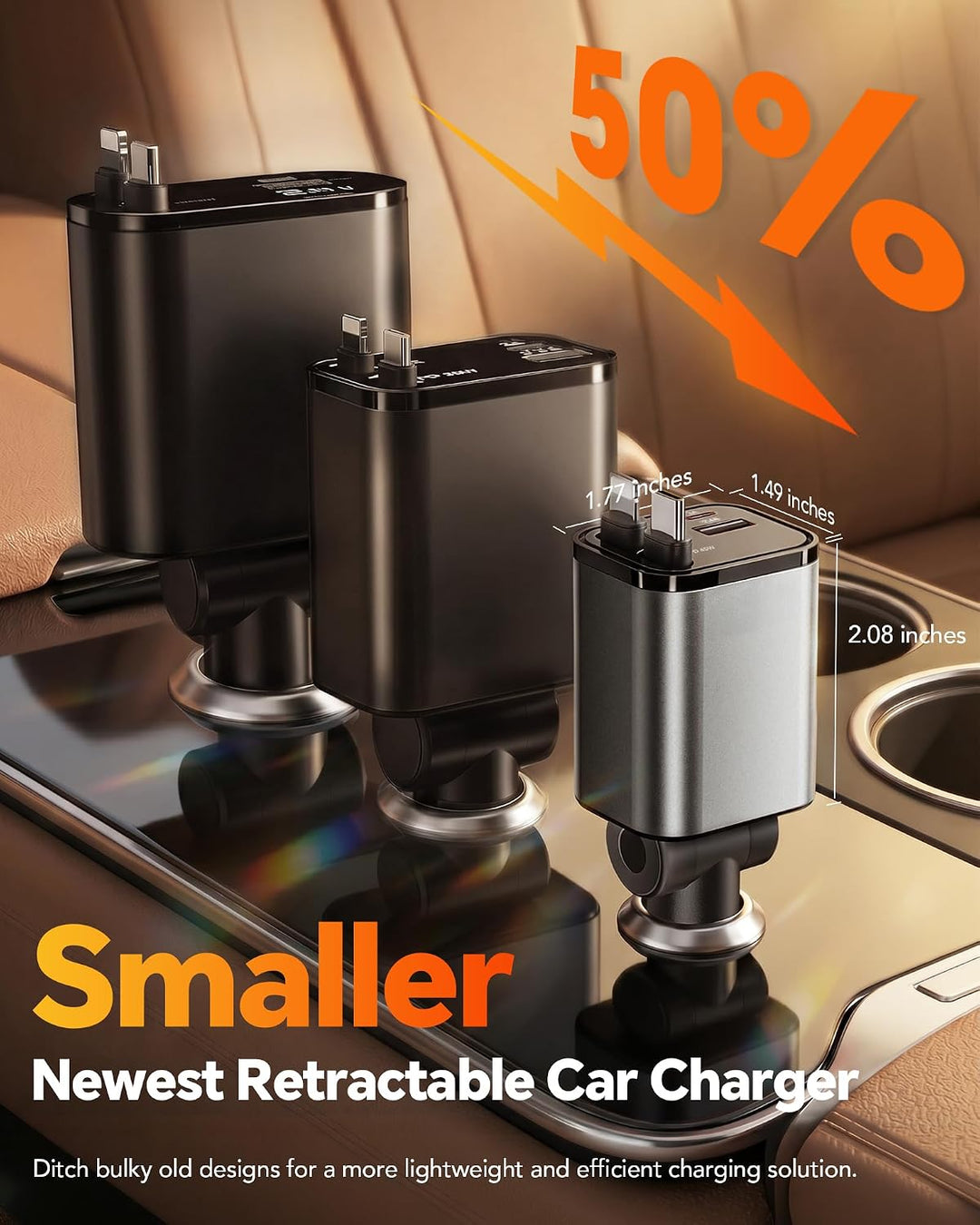 Aimtel Einziehbares Auto Ladegerät Zigarettenanzünder USB C KFZ Ladegerät Handy Ladegerät Auto Kompa