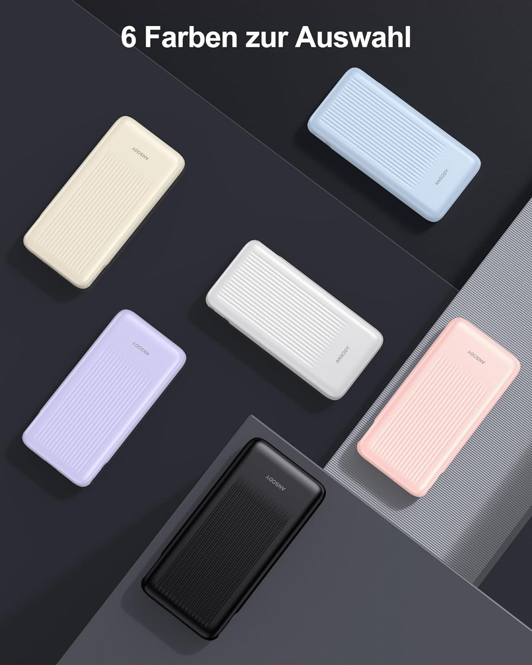 ANSODY 22.5W Powerbank 10000mAh 2 Stück, Akkupack Klein Aber Stark, LED Display kompatibel Externe h