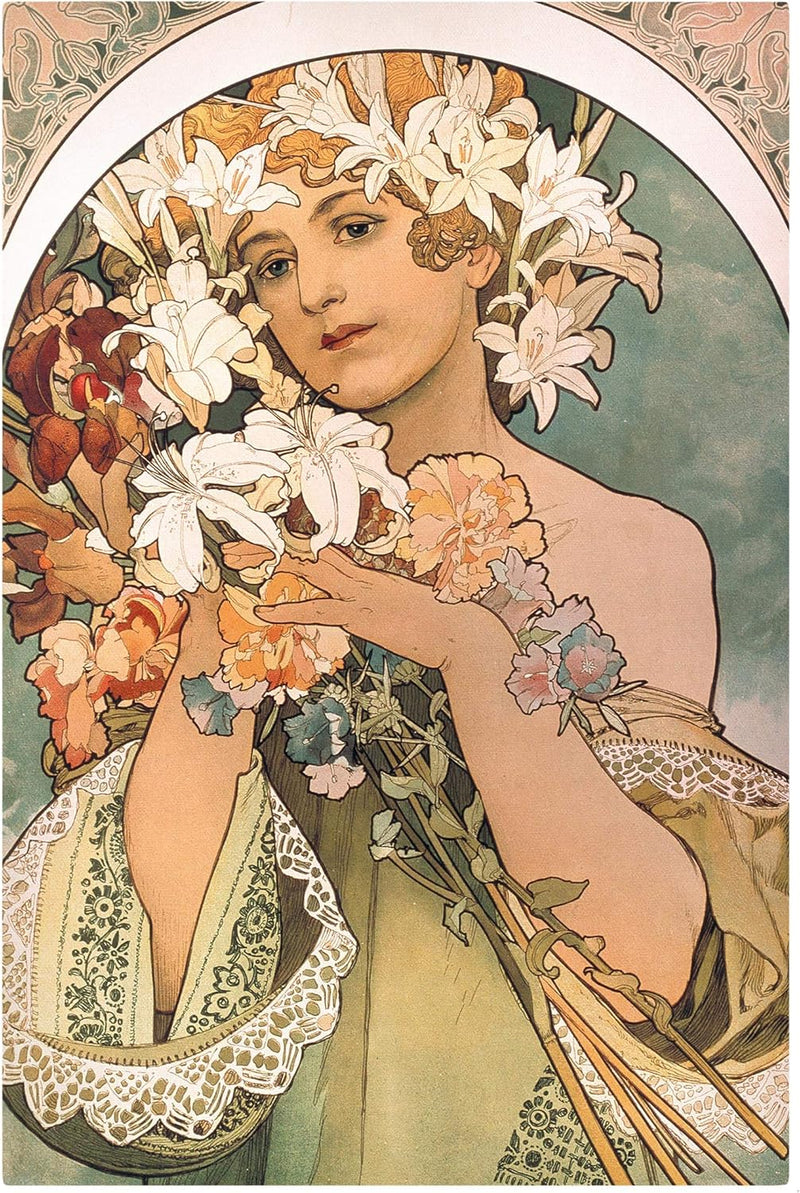 Leinwandbild - Alfons Mucha - Blume Bild auf Leinwand Hochformat 60 x 40 cm 60L x 40B cm, 60L x 40B