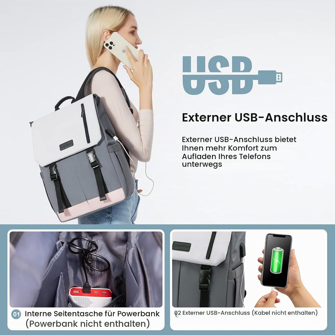 LOVEVOOK Rucksack Damen Elegant 15.6 Zoll Laptop Rucksack Wasserdicht Schultasche Mädchen Schulrucks