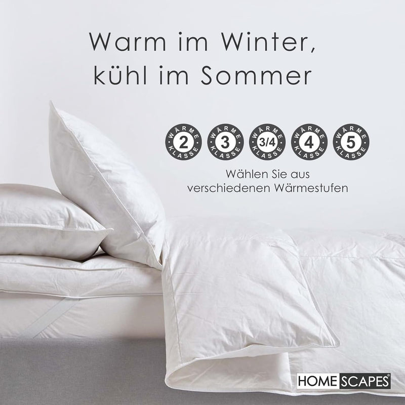 HOMESCAPES leichte Sommer-Bettdecke, 230 cm x 220 cm, Federdecke Wärmeklasse 2 – Steppbettdecke befü