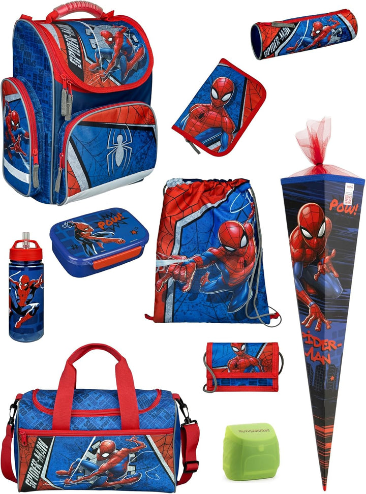 Schulranzen-Set Marvel Spiderman 16 TLG. mit Federmappe, Dose, Flasche, Sporttasche, grosse Schultüt