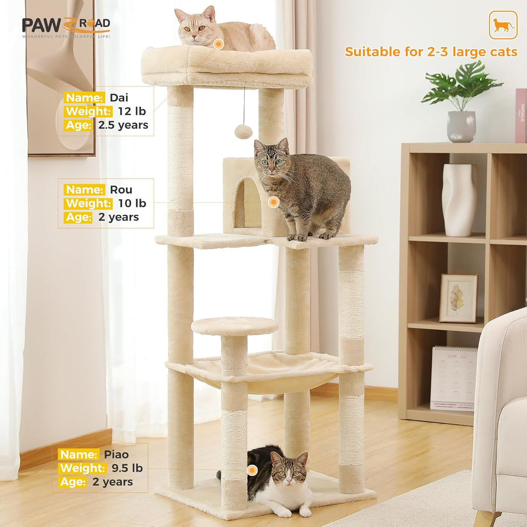 PAWZ Road Katzenbaum mit Metall-Plüsch-Hängematte, Katzenturm für ausgewachsene Katzen mit 2-türigem