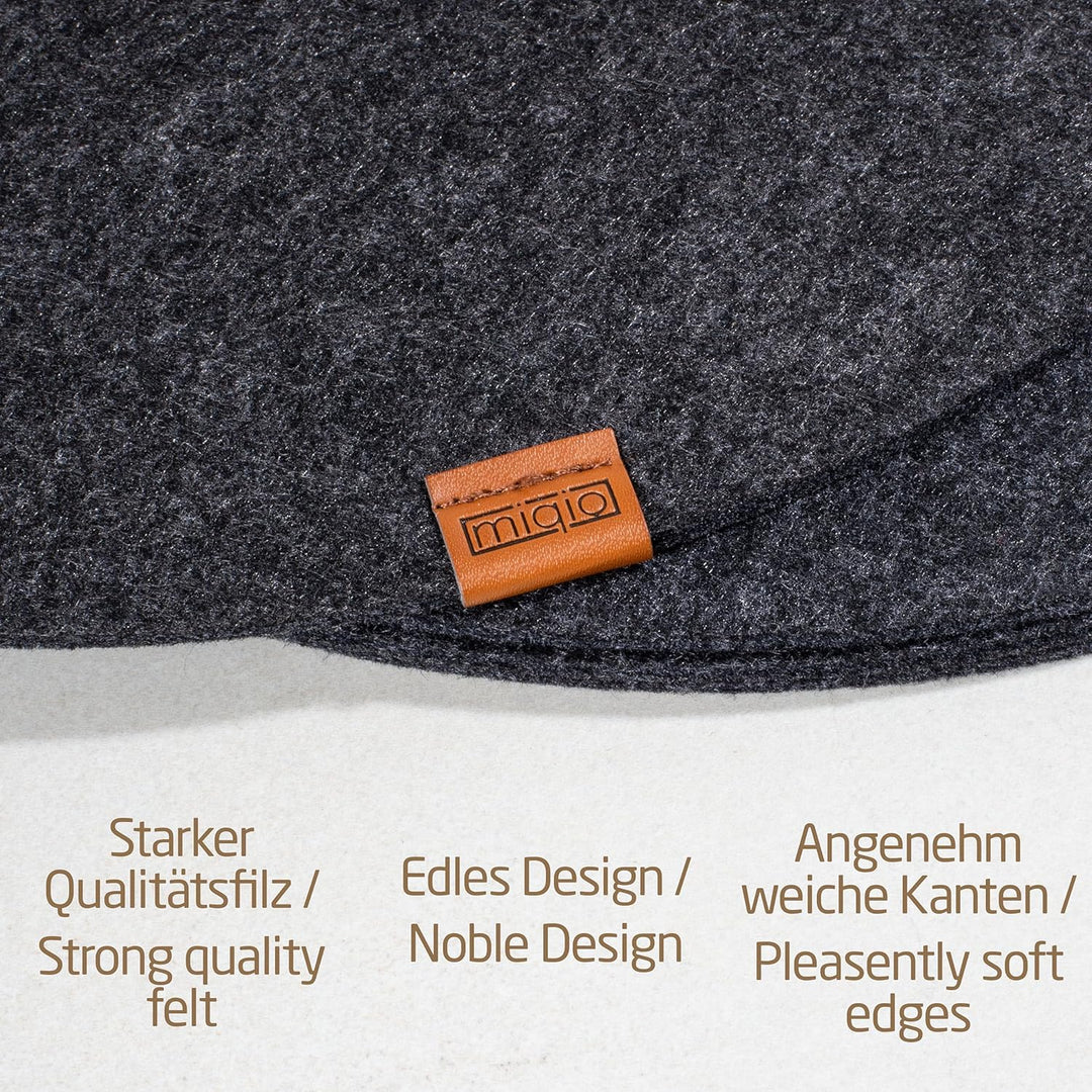 Miqio® Design Runde Tischsets aus Filz abwaschbar | Mit Marken Echtleder Label und Glasuntersetzer |