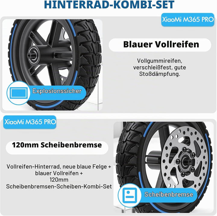 BuyWeek E-Scooter Hinterrad Vollgummireifen mit 120 mm Scheibenbremse für Xiaomi M365 PRO, Explosion