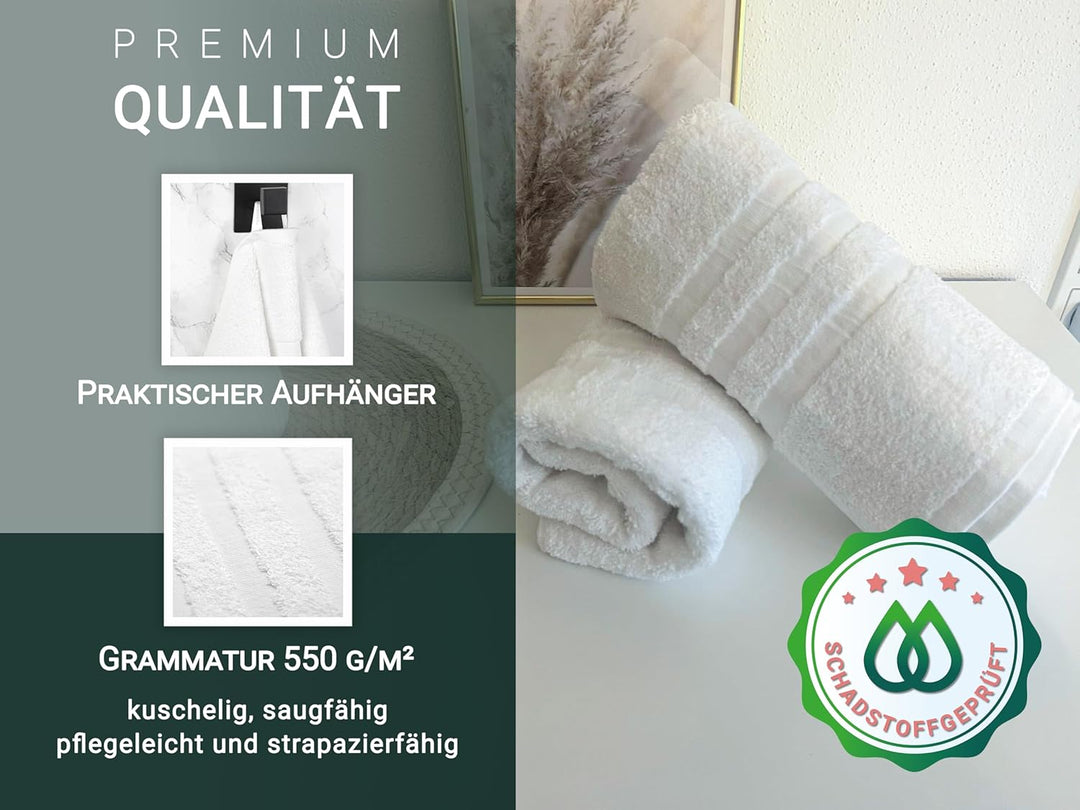 ZOLLNER 2er Set Duschtücher in 70x140 cm - Flauschige und saugstarke Handtücher in weiss - mit prakt