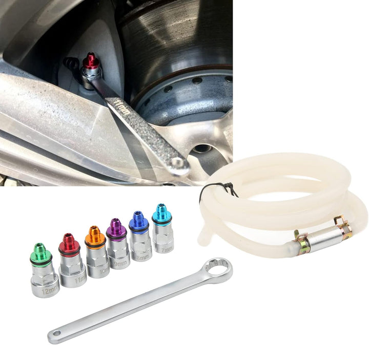 VOBOR Bremsenentlüftungsschlüssel,7‑12mm 6 Adapter,1 Ablassschlauch,Bremsenentlüftungsschlüsselsatz