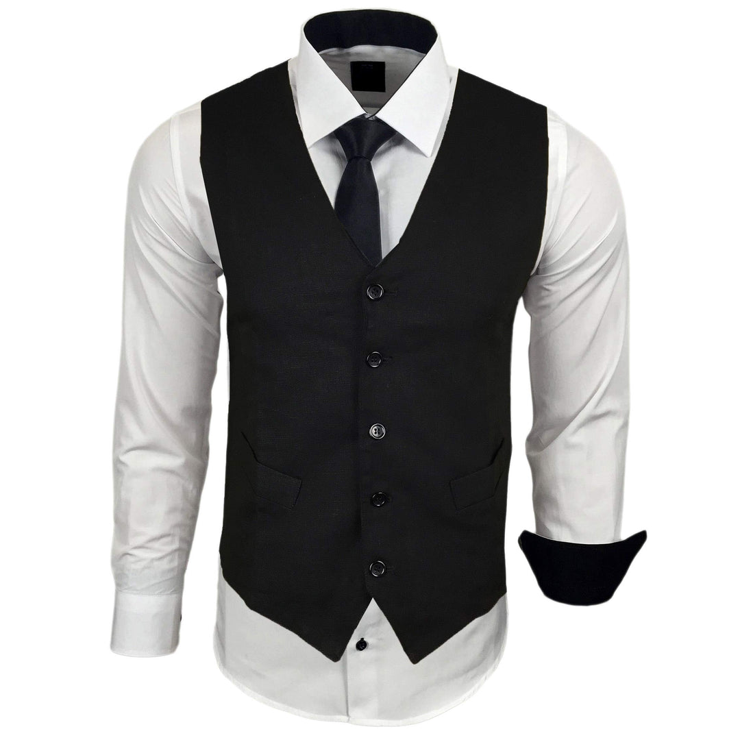 Herren Hemd mit Weste Krawatte Anzugs Sakko Business Hochzeit Freizeit Hemden Frack Herrenweste Set