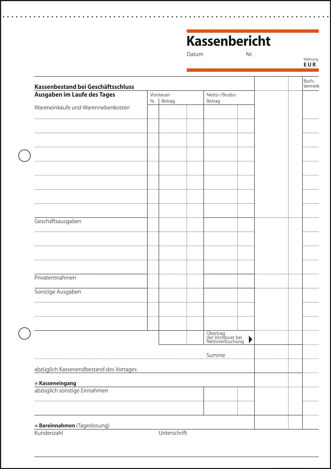 SIGEL KA515/10 Kassenbericht A5, 10 Stück á 50 Blatt, 10 Stück