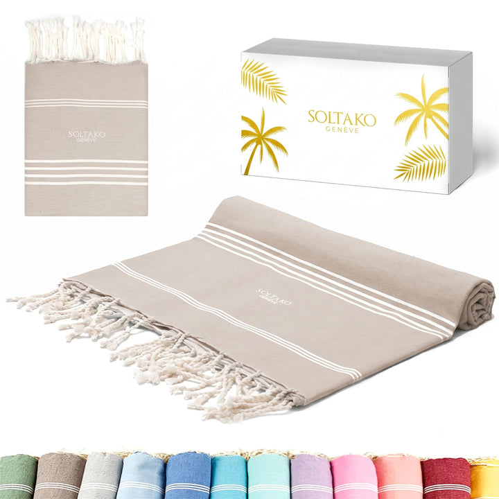 SOLTAKO Fouta Bali Premium XXL, Graubeige, 200/300cm, Graubeige 200/300cm