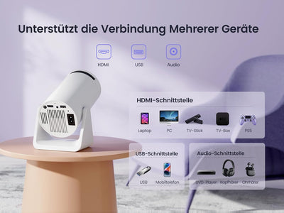 【Automatische Trapezkorrektur】Mini Beamer 1080P Full HD 12000L WiFi Bluetooth 270° drehbar, WiMiUS K