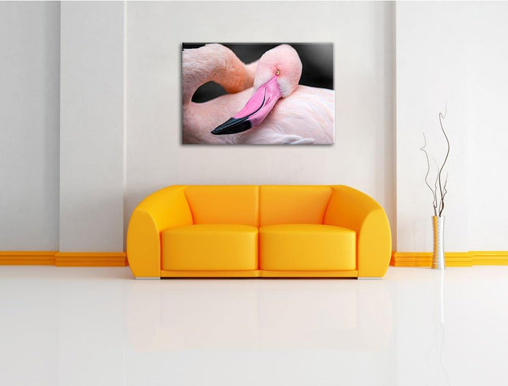 eleganter Flamingo schwarz/weiss Format: 100x70auf Leinwand, XXL riesige Bilder fertig gerahmt mit K