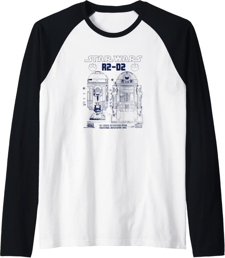 Star Wars R2-D2 Astromech Droid Blue Print Schematic Raglan