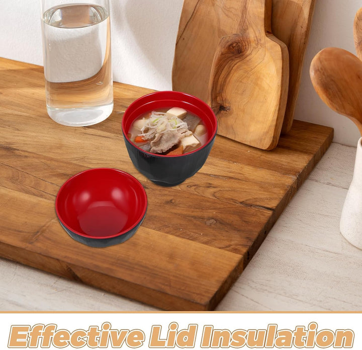 Supvox Japanische Reisschalen mit Deckel 2 Stück 180ml aus Kunststoff | Schwarz, Mikrowellengeeignet
