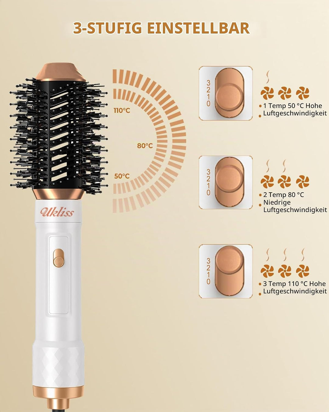 UKLISS 6 in 1 Hairstyler, Hair Styler Set mit 6 Aufsätzen: Lockenföhn Automatisch, Rundbürstenföhn,