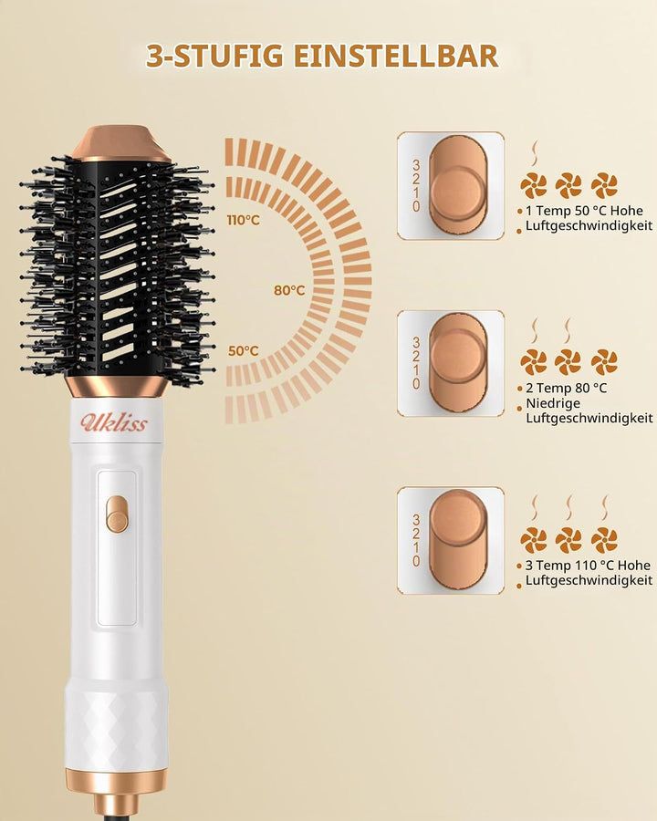 UKLISS 6 in 1 Hairstyler, Hair Styler Set mit 6 Aufsätzen: Lockenföhn Automatisch, Rundbürstenföhn,