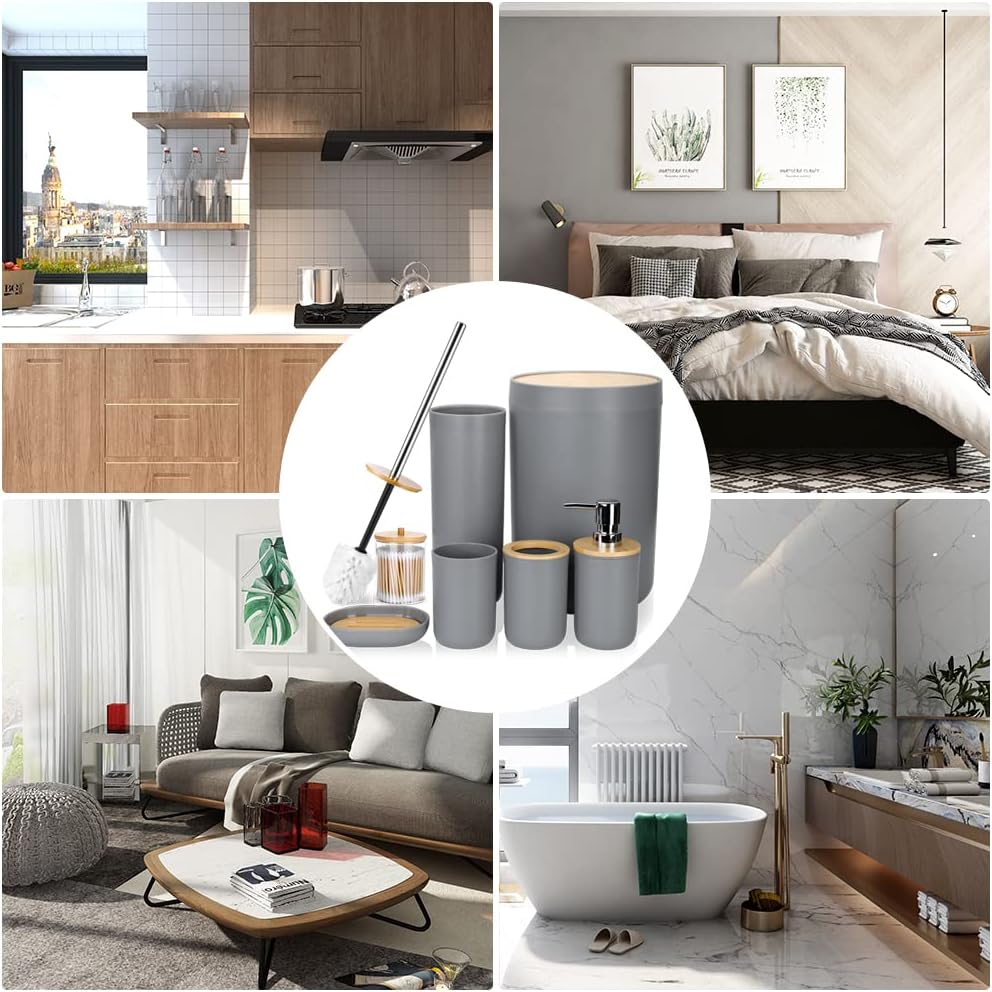 JOTOM 7 Stück Bambus Badezimmer Zubehör Badezimmer Zubehör Set Luxus Modern Bad Set Zahnbürstenhalte