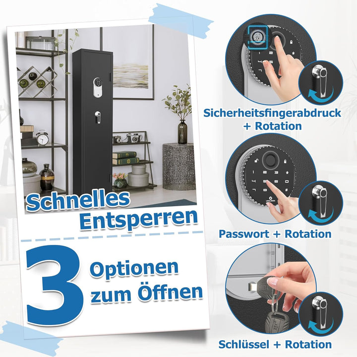 Sicherheitsschrank Tresor Schwarz – Stahlblech Safe mit Fingerabdruck & Smart-Funktion, Verstellbare