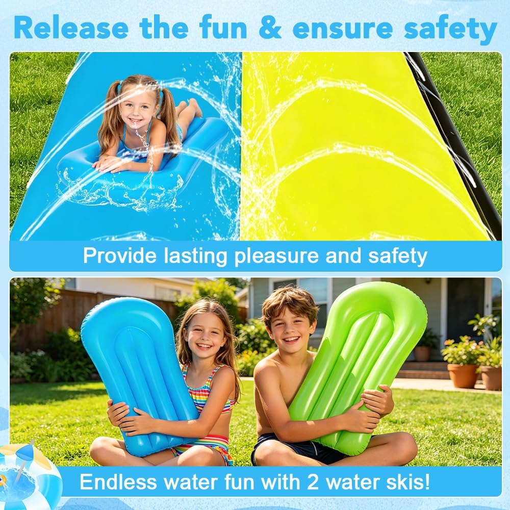 Foreverup 610CM Wasserrutsche Garten für Kinder,Wasserrutschmatte mit 2 Bodyboards, Aufblasbare Wass