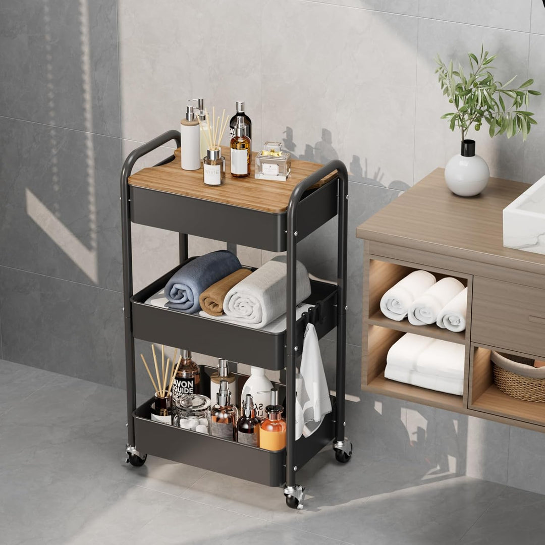 Shrivee 3-Tier Rollwagen mit Tischplatte, Servierwagen, rollender Allzweckwagen aus Metall, Regal au