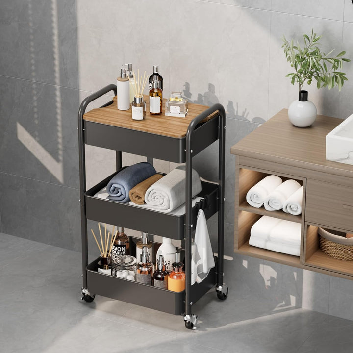Shrivee 3-Tier Rollwagen mit Tischplatte, Servierwagen, rollender Allzweckwagen aus Metall, Regal au