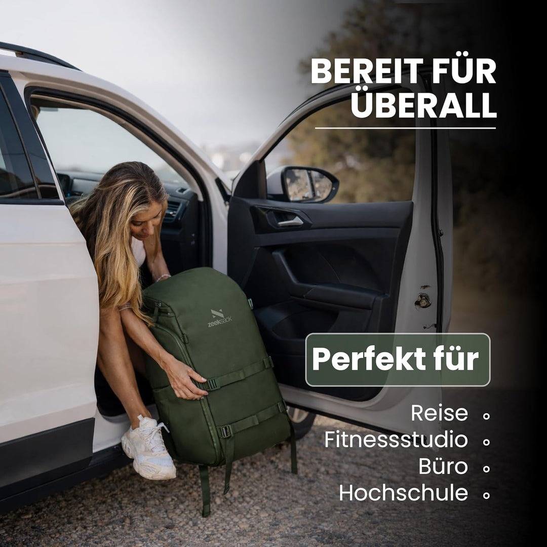 Zeeksack Rucksack Grün 30L - The Organizer Backpack & Reiserucksack mit Laptopfach, herausnehmbaren