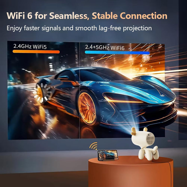 Mini Beamer 4K Unterstützt, Integrierte Apps Tragbarer Projektor mit WiFi 6 und Bluetooth 5.0, Autom