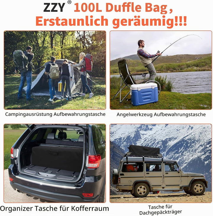 ZZY Grosse Reisetasche Leichte für Herren, 100L Sporttasche, Gepäcktasche für Reisen, Camping, Sport