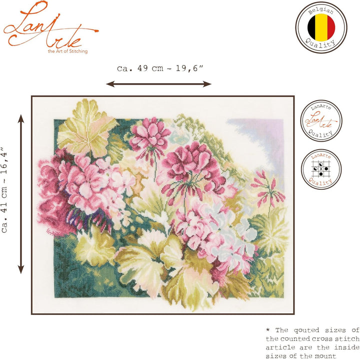 Lanarte Zählmusterpackung Geranien Leinen Kreuzstichpackung, Baumwolle, Mehrfarbig, 49 x 41 x 0.3 cm