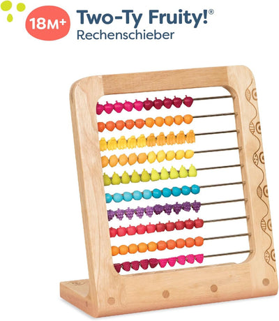 B. toys Rechenschieber aus Holz mit 100 Perlen – Lernspielzeug Abakus mit bunten Obstperlen – Rechen