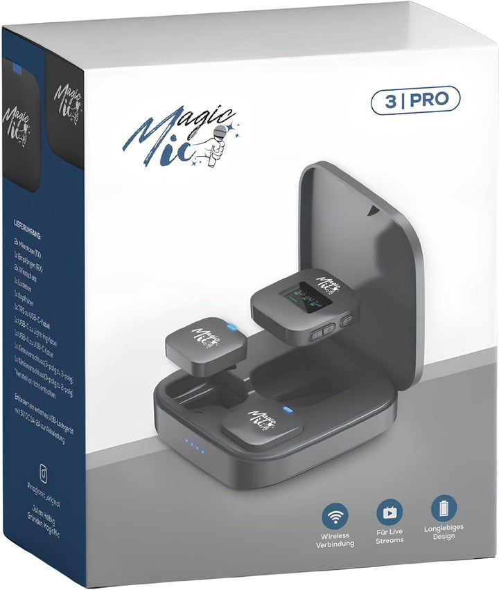 MagicMic™ 3 Pro Influencer Mikrofon Set LCD-Display, KI Geräuschunterdrückung, 20h Akku Stereo/Mono
