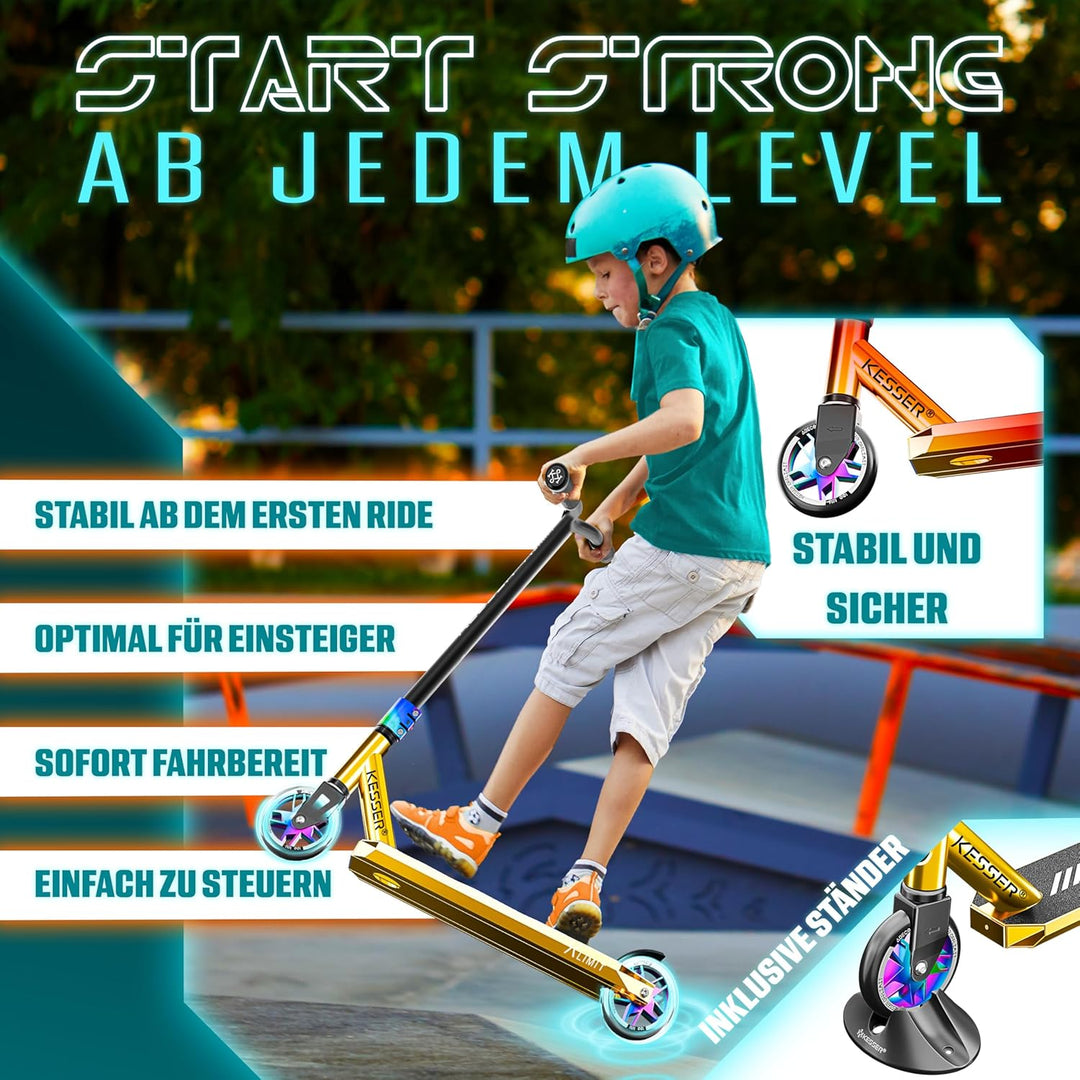 KESSER® Stunt Scooter X-Limit-Pro 360° Lenkung Funscooter Stuntscooter mit Ständer ABEC 9 Kugellager