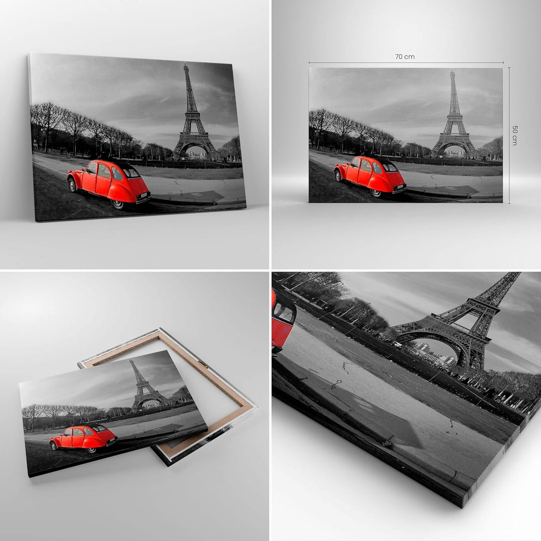 Bilder auf Leinwand Auto Eiffle Kultur Architektur Leinwandbild 70x50cm Wandbilder Dekoration Wohnzi