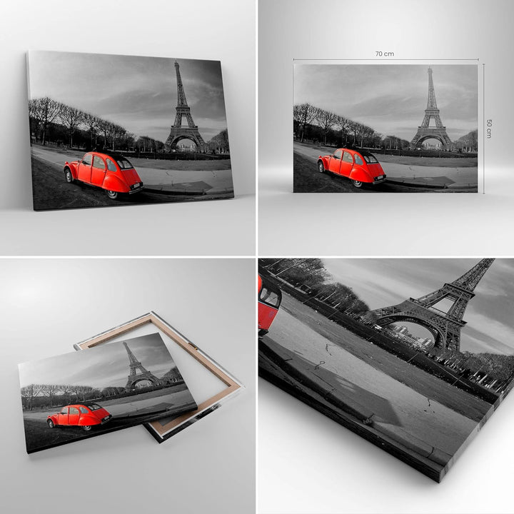 Bilder auf Leinwand Auto Eiffle Kultur Architektur Leinwandbild 70x50cm Wandbilder Dekoration Wohnzi