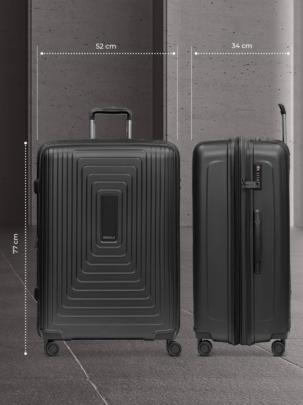 REDOLZ sehr grosser Hartschalen L+ Trolley | 52 x 34 x 77 cm | mit Dehnfalte von 123 auf 140 Liter e