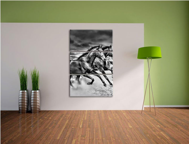 Pixxprint DREI Wilde Westernpferde als Leinwandbild/Grösse: 3 Teilig (120x80) cm/Wandbild/Kunstdruck
