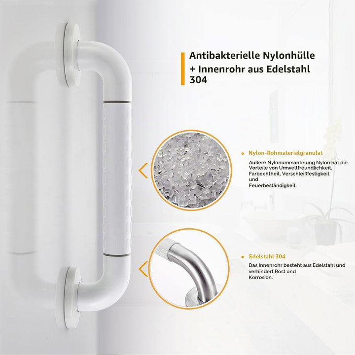 BONADE Haltegriff Rutschfest für Bad &amp; Dusche Wandhaltegriff Weiss aus Edelstahl &amp; Nylon-Sicherheits